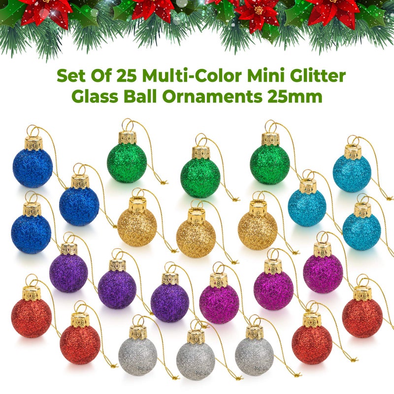 NorthPoleXpress 1 Inch Multicolor Mini Glitter Glass Ball Christmas Ornaments Set of 25 Balls | Miniature Christmas Tree Ornaments | Rustic Christmas Decorations | Mini Christmas Tree Decorations for Small Trees - Image 4